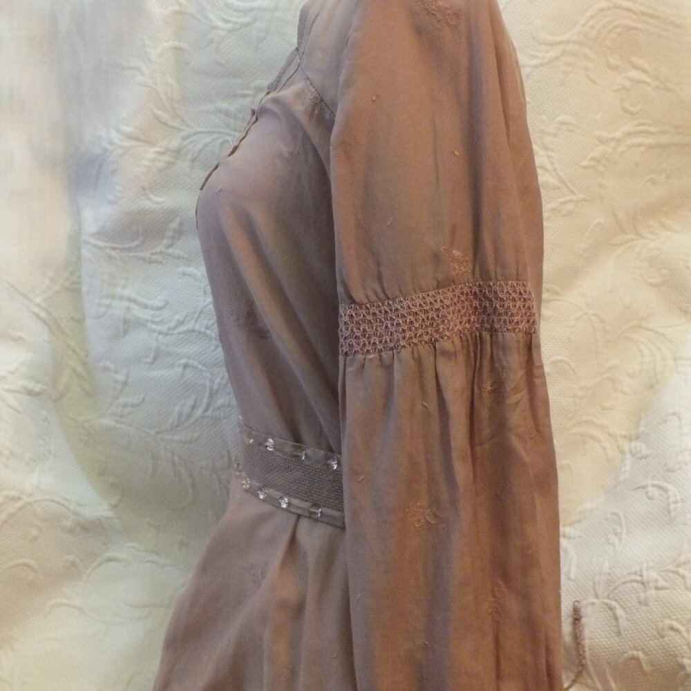 Vintage Embroidered Romantic Long Sleeve Top in Lilac with Beaded Belt by Patric - Picture 9 of 14